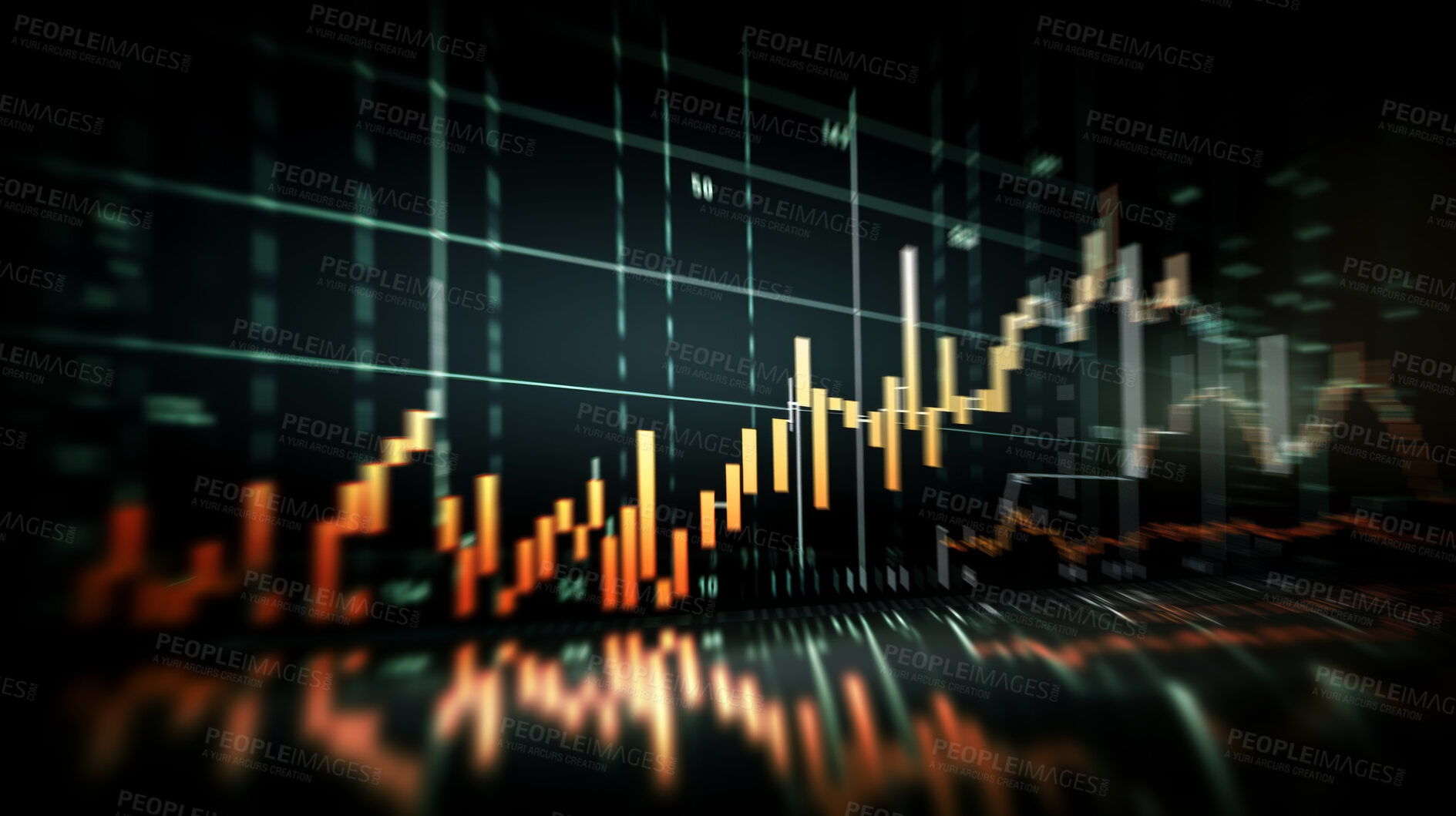 Buy stock photo Abstract financial graph with candlestick chart in stock market on dark background