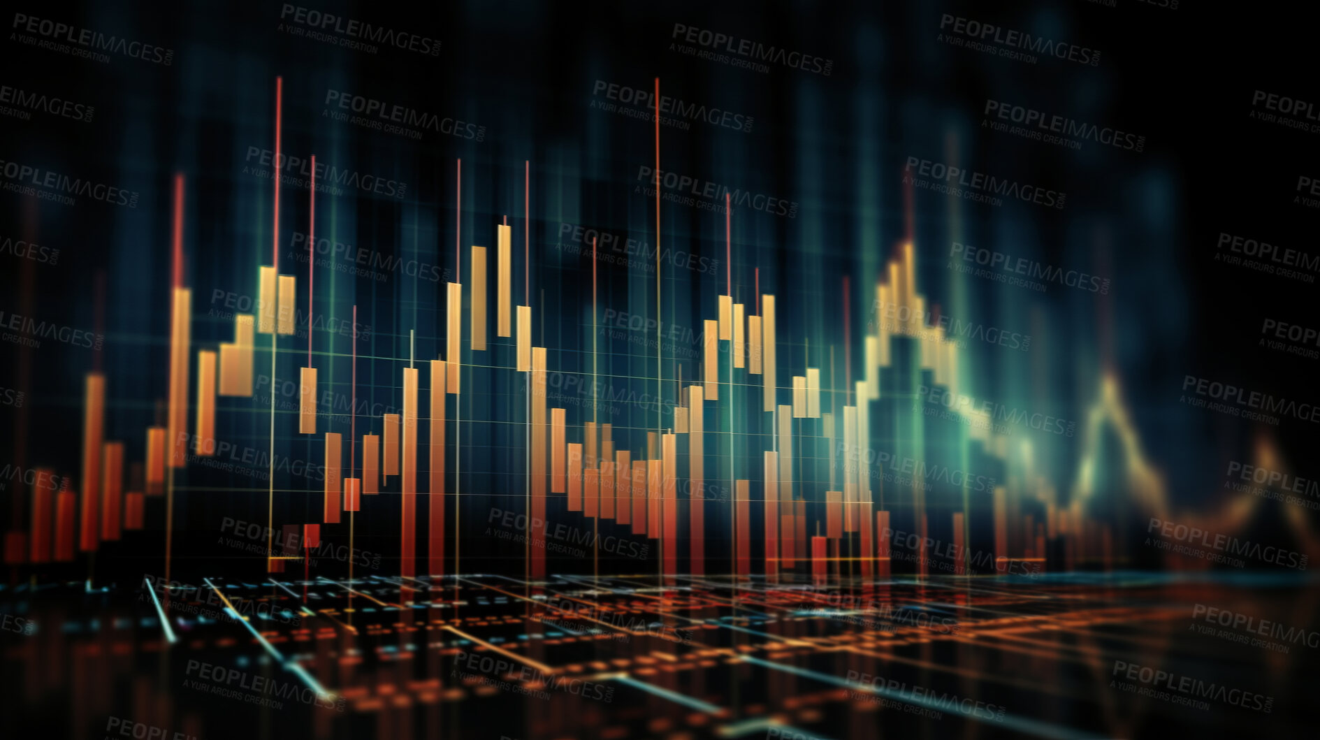 Buy stock photo Abstract financial graph with candlestick chart in stock market on dark background