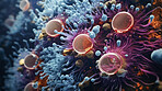 Close up of bacteria and virus cells. Biology, Science medicine background