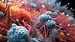 Close up of bacteria and virus cells. Biology, Science medicine background