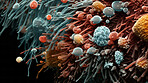 Close up of bacteria and virus cells. Biology, Science medicine background