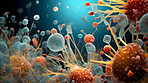 Close up of bacteria and virus cells. Biology, Science medicine background