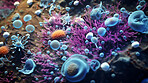 Close up of bacteria and virus cells. Biology, Science medicine background