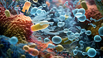 Close up of bacteria and virus cells. Biology, Science medicine background