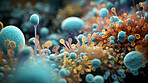 Close up of bacteria and virus cells. Biology, Science medicine background