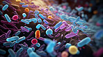 Close up of bacteria and virus cells. Biology, Science medicine background