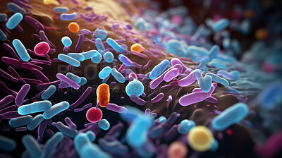 Close up of bacteria and virus cells. Biology, Science medicine background