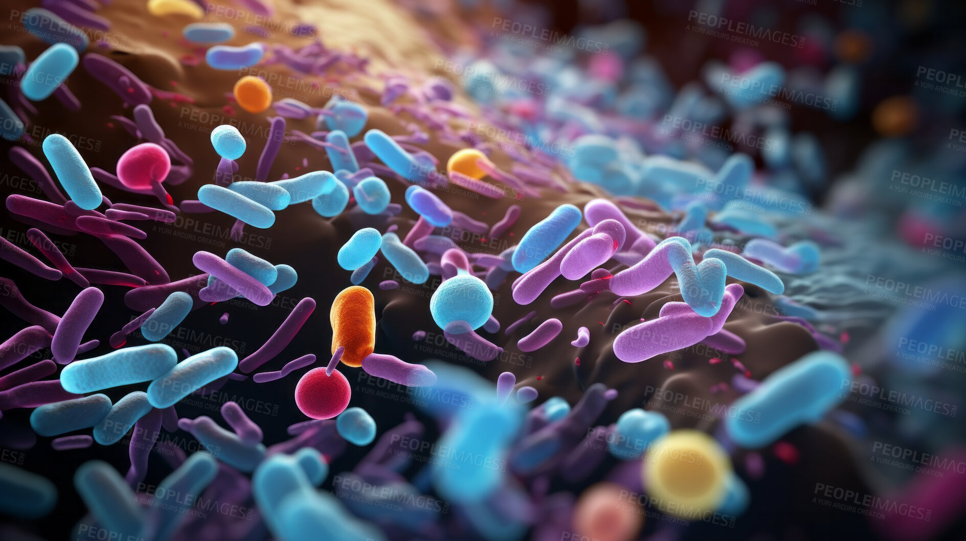 Buy stock photo Close up of bacteria and virus cells. Biology, Science medicine background