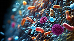 Close up of bacteria and virus cells. Biology, Science medicine background