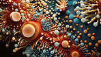 Close up of bacteria and virus cells. Biology, Science medicine background