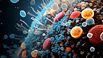 Close up of bacteria and virus cells. Biology, Science medicine background