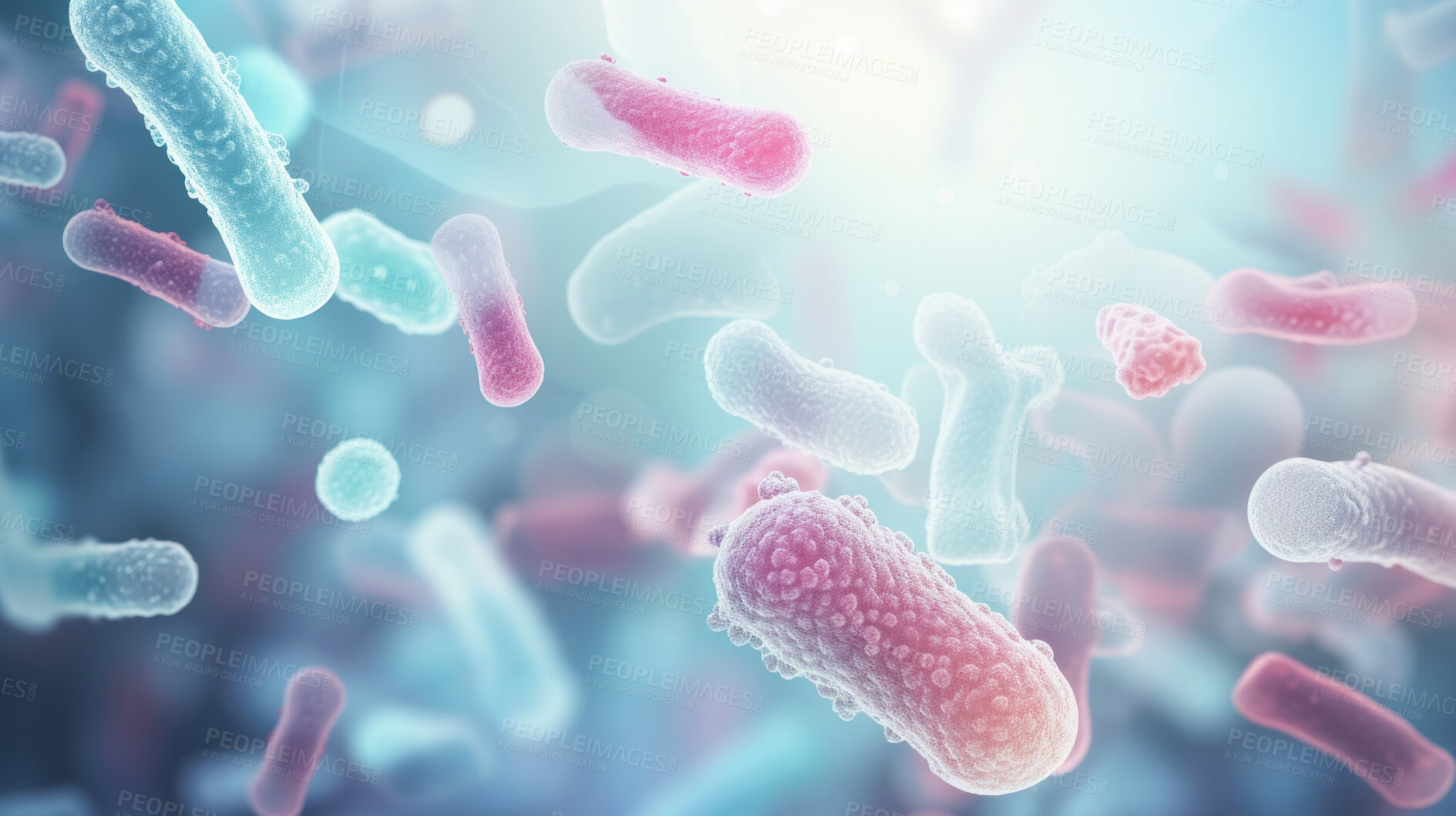 Buy stock photo Close up of bacteria and virus cells. Biology, Science medicine background