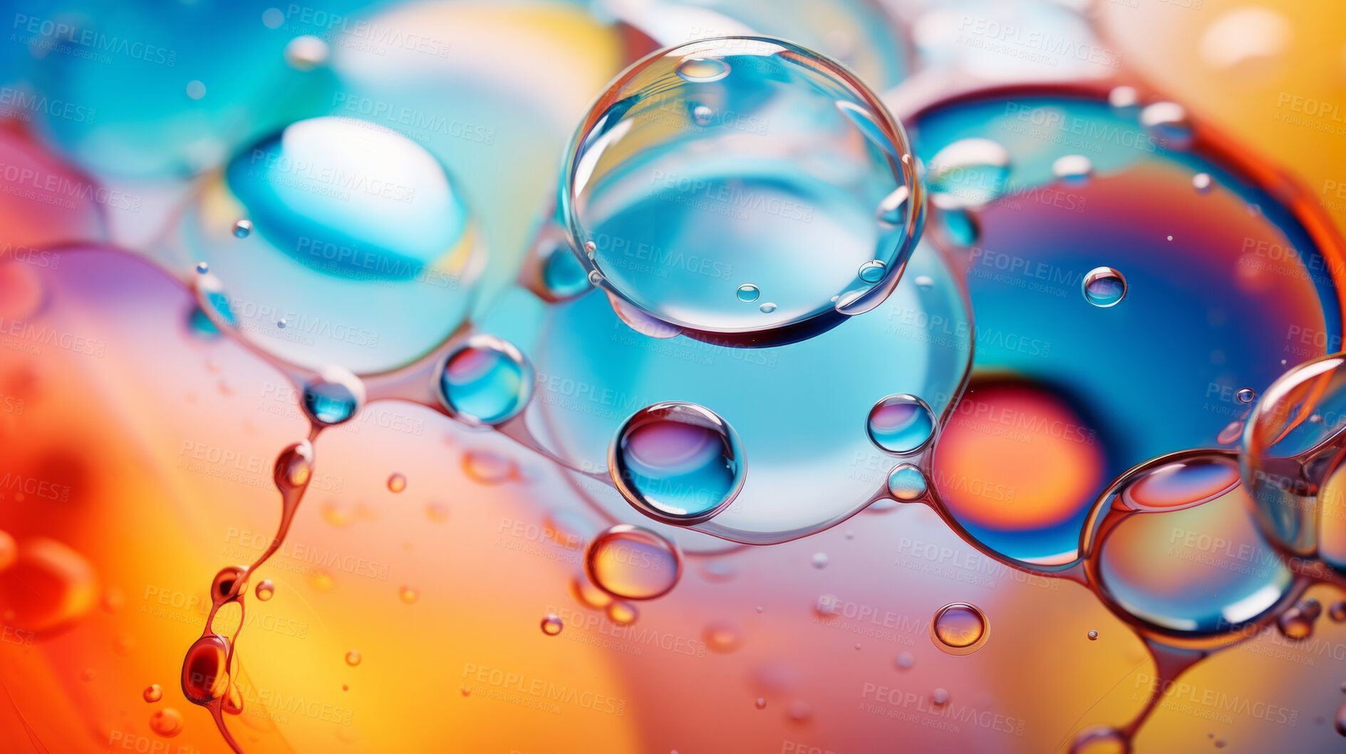 Buy stock photo Oil and water abstract background. Colorful mix of oil and liquid bubbles.