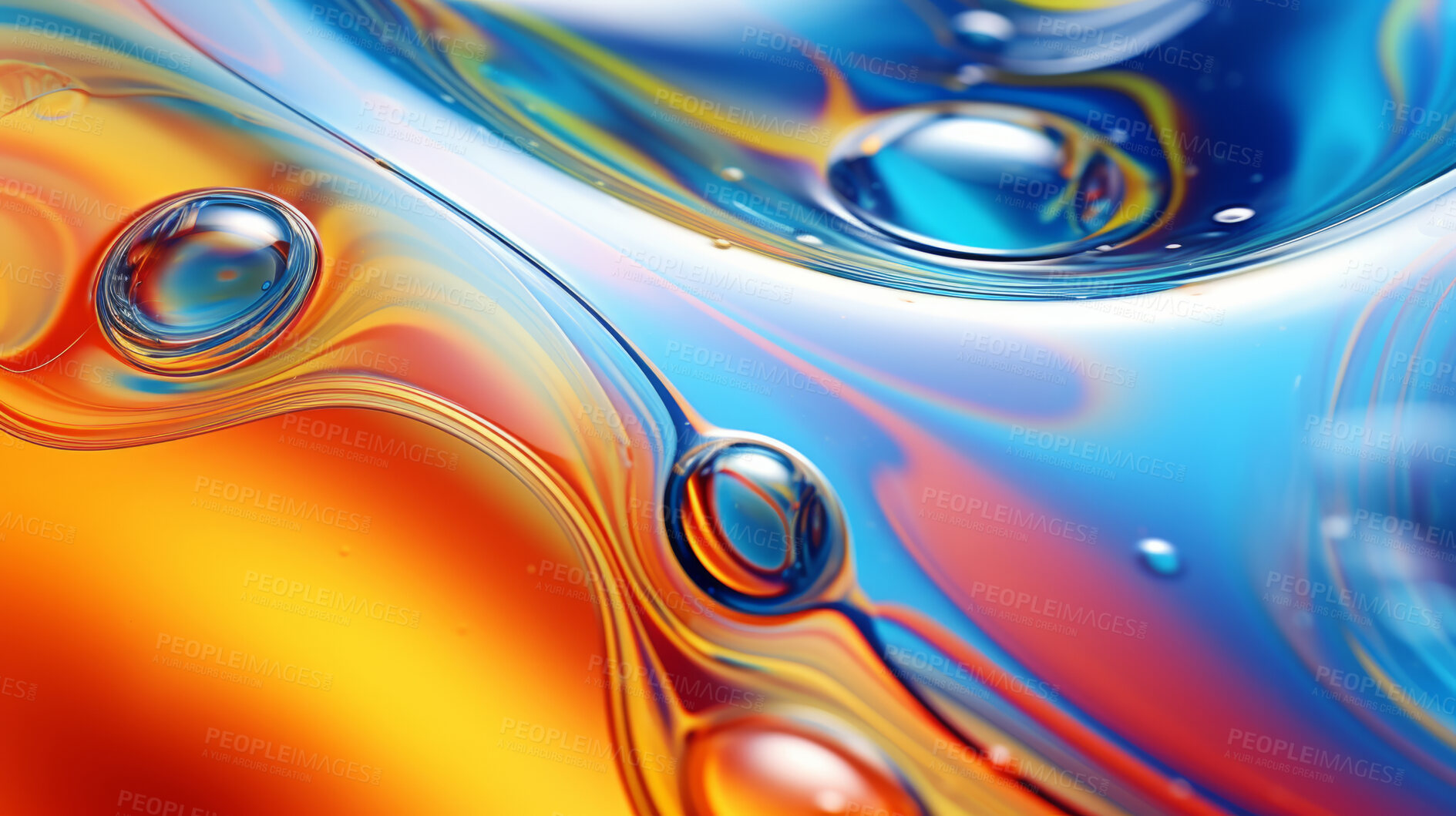 Buy stock photo Oil and water abstract background. Colorful mix of oil and liquid bubbles.