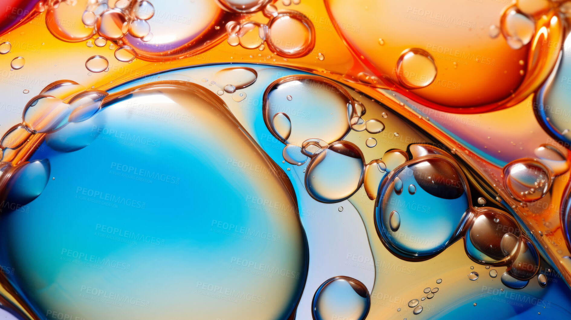 Buy stock photo Oil and water abstract background. Colorful mix of oil and liquid bubbles.