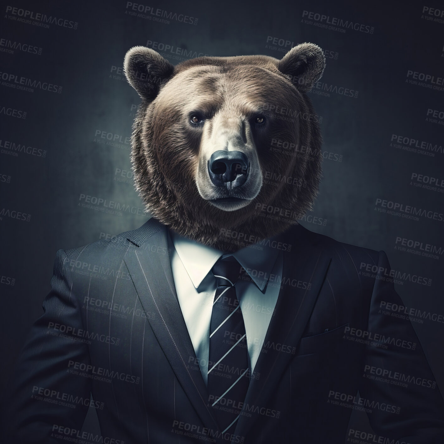 Buy stock photo Bear market. Bear in business suit. Finance and economy concept