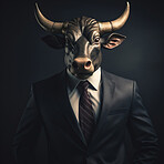 Bull market. Bull in business suit. Finance and economy concept