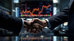 Business handshake by stock market chart. Financial agreement deal or investment concept