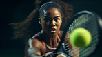 Action Portrait of woman training for tennis match. Confident and focused athlete