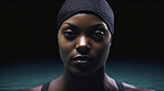 Portrait of female swimmer on black background. Fit athlete training for competition