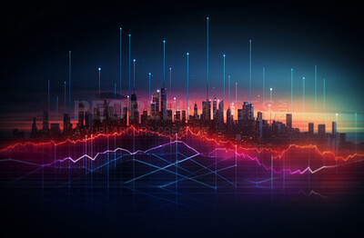 Buy stock photo City scape with Stock exchange graphs. Finance, business concept.