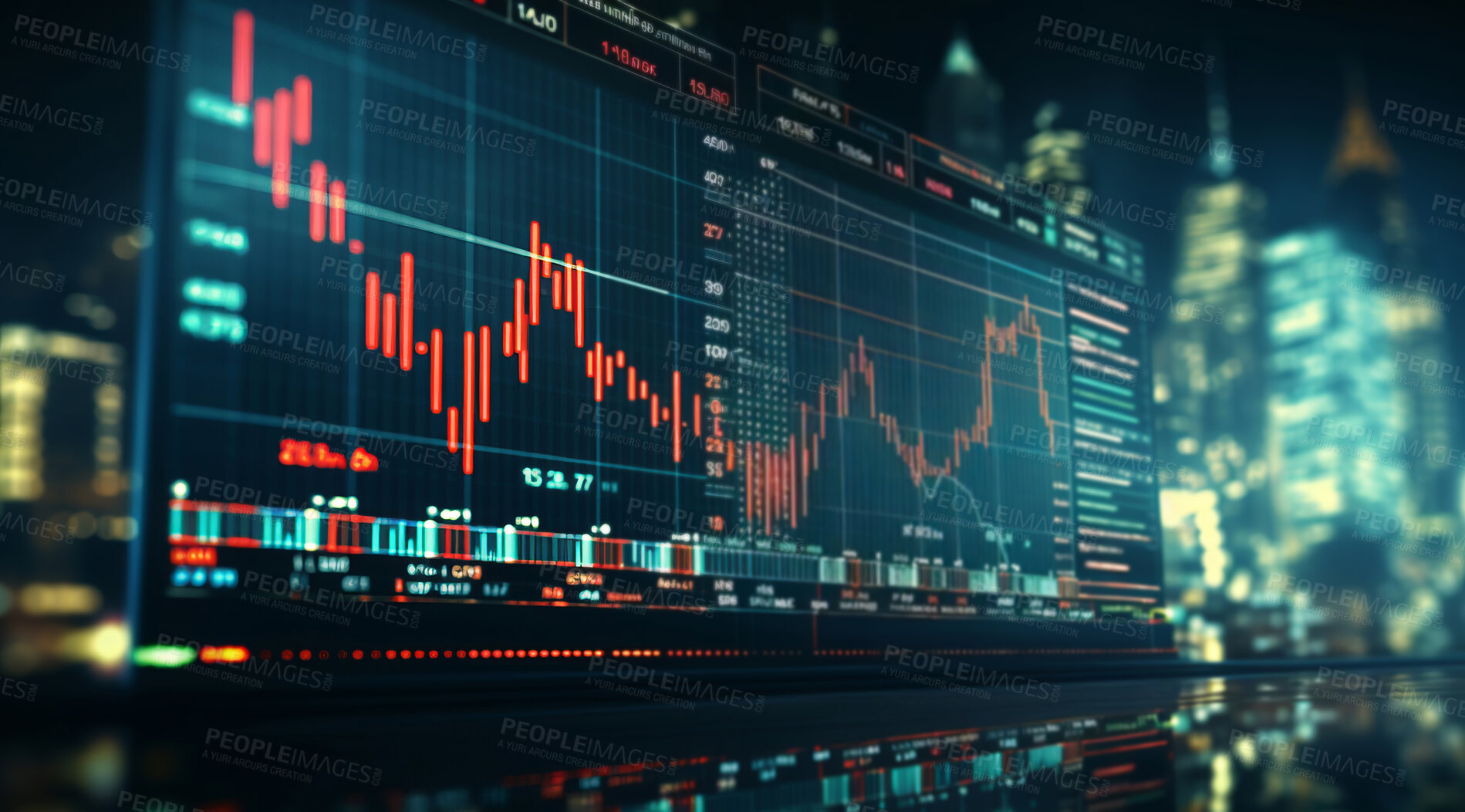 Buy stock photo Stock exchange software of finance and economy graphs on display.