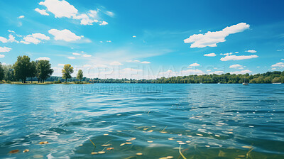 Buy stock photo Close up views of beautiful lake on a colourful summers day.