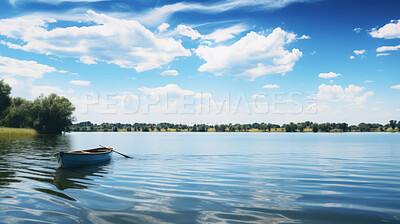 Buy stock photo Views of beautiful lake on a colourful summer, autumn day.