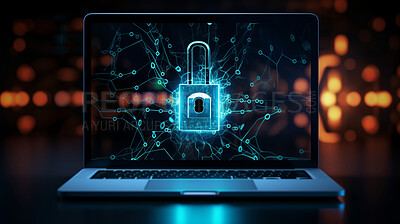 Laptop cyber security, protection and data concept. Padlock for business privacy