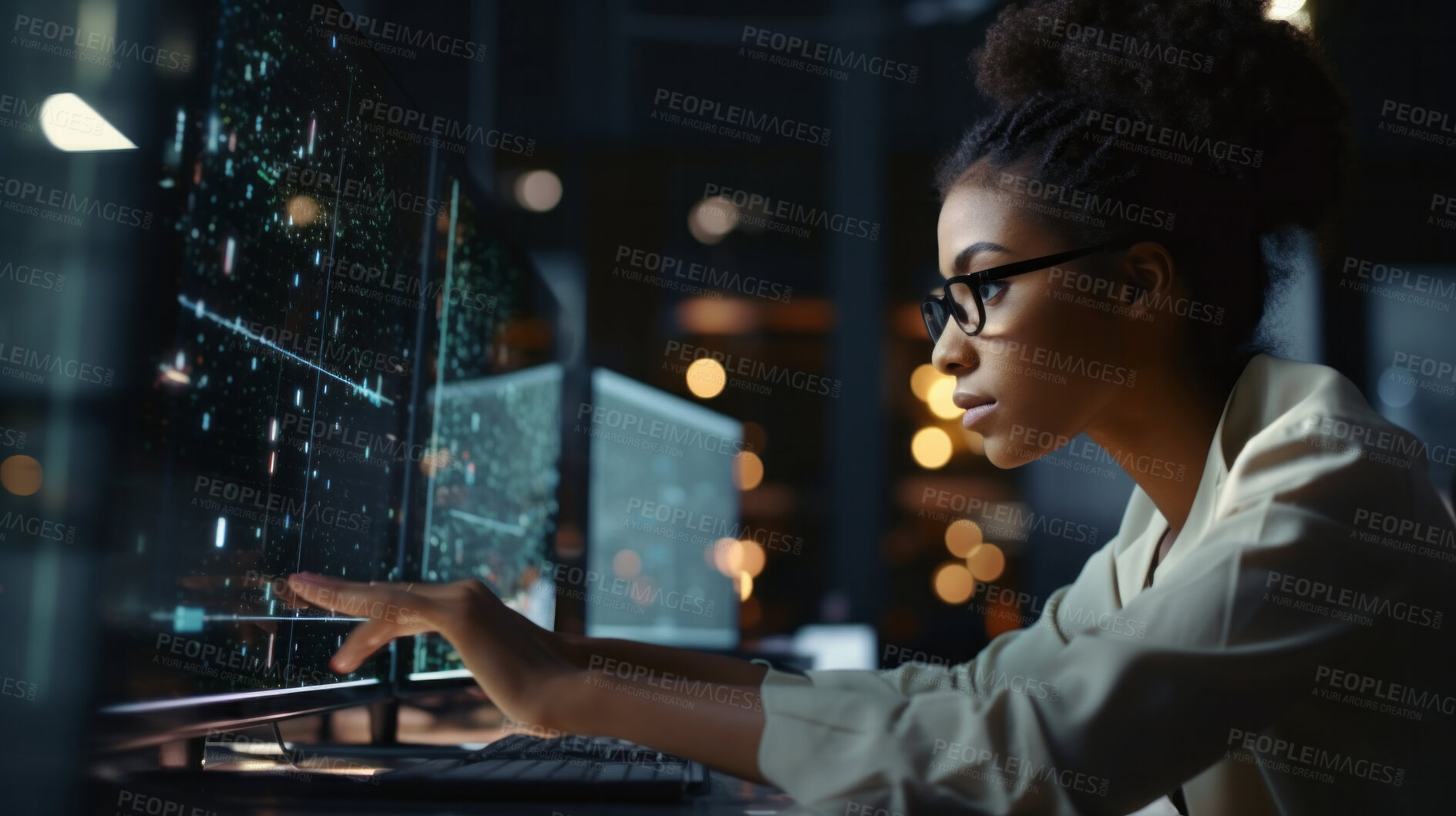 Buy stock photo Woman, programmer and coding  for networking, malware or cyber security specialist.