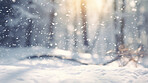 Winter snow background with snow-covered trees in the forest. Snow fall with bokeh