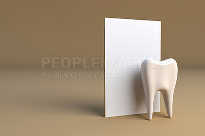 3d white tooth cartoon on copyspace background. Professional dental hygiene concept.