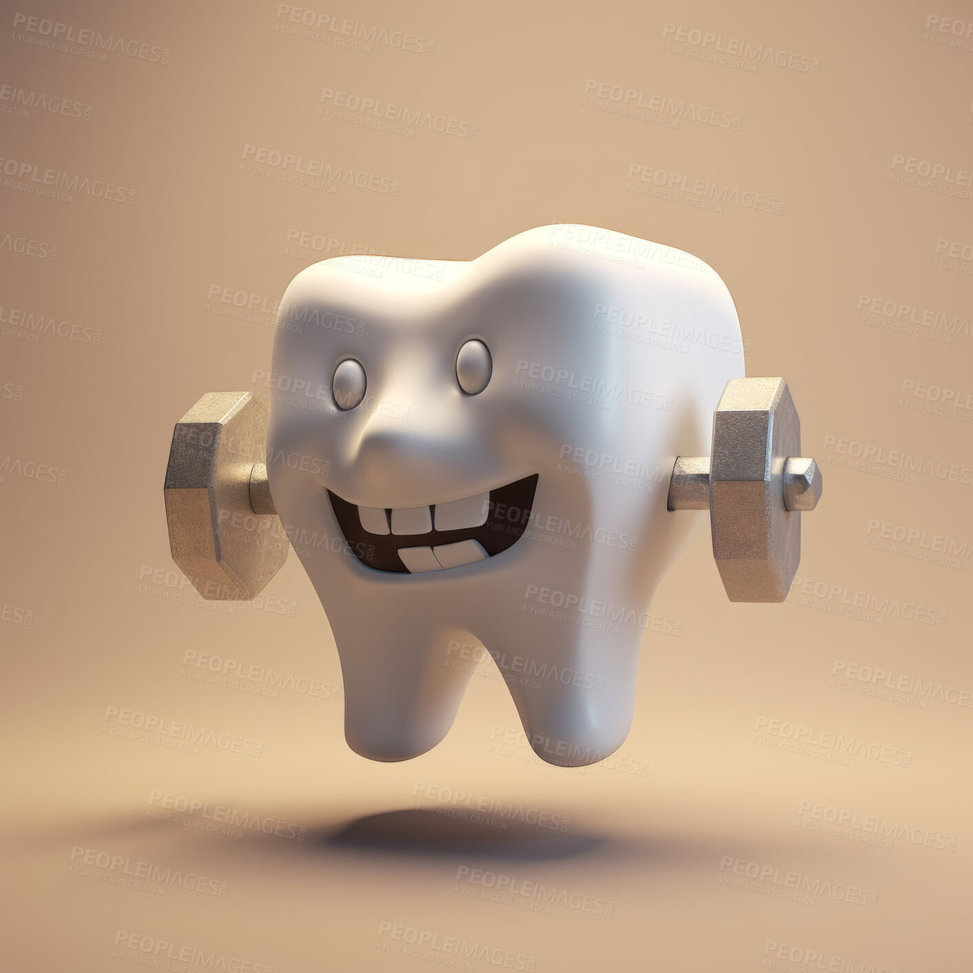 Buy stock photo 3d strong white tooth cartoon on copyspace background. Professional dental hygiene concept.