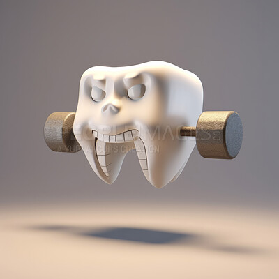 3d strong white tooth cartoon on copyspace background. Professional dental hygiene concept.
