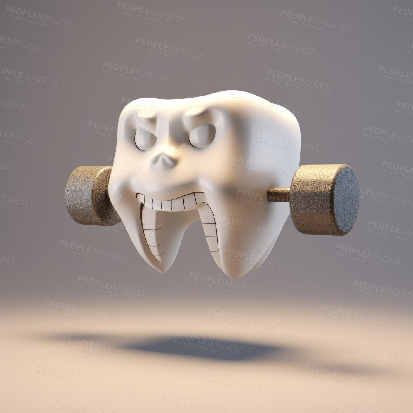 Buy stock photo 3d strong white tooth cartoon on copyspace background. Professional dental hygiene concept.