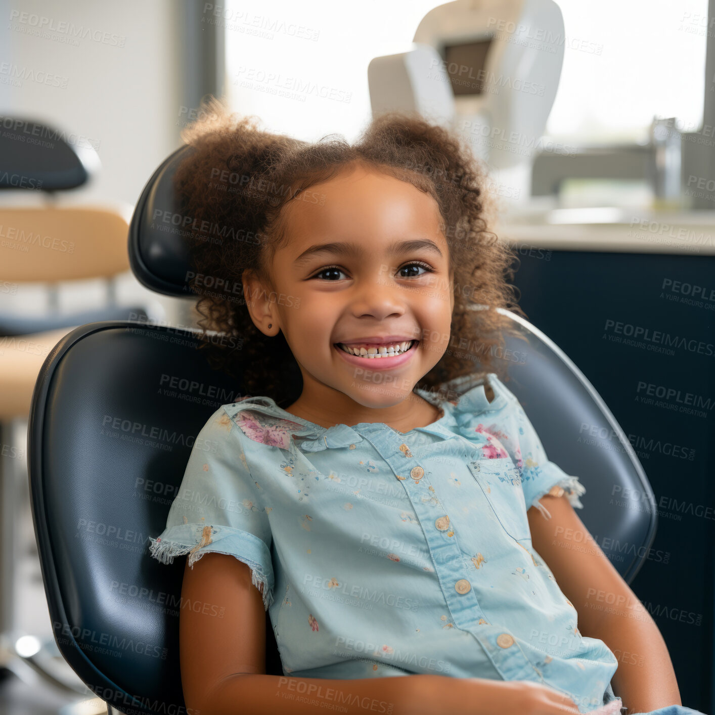 Buy stock photo Child at the dentist office. Happy school aged child sitting on dentist chair. Healthcare concept