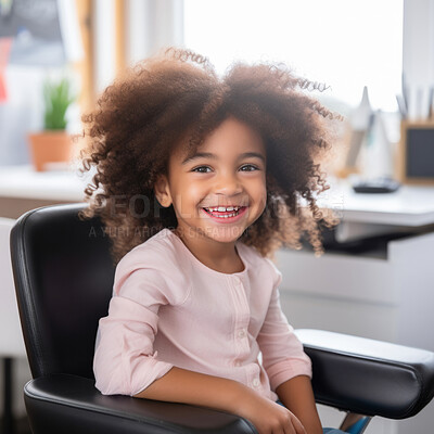 Buy stock photo Child at the dentist office. Happy school aged child sitting on dentist chair. Healthcare concept
