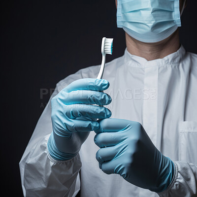 Buy stock photo Dentist holding toothbrush. Professional dental hygiene care product.