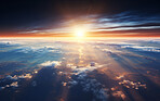 Aerial shot of sun rise over earth. Golden hour concept.