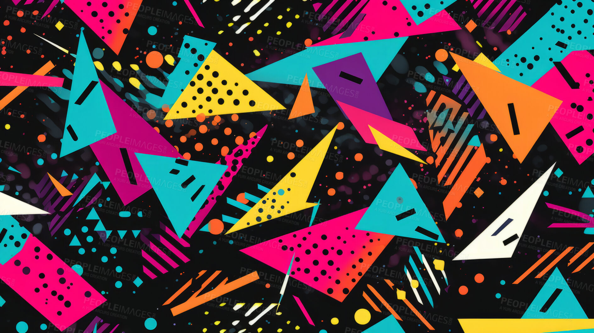 Buy stock photo Colorful 80s or 90s Retro pattern, shapes and design for print, textile or background