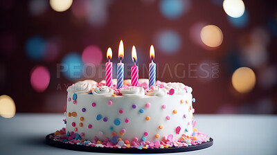 Close-up shot of a decorated birthday cake. Beautiful cake for anniversary or celebration
