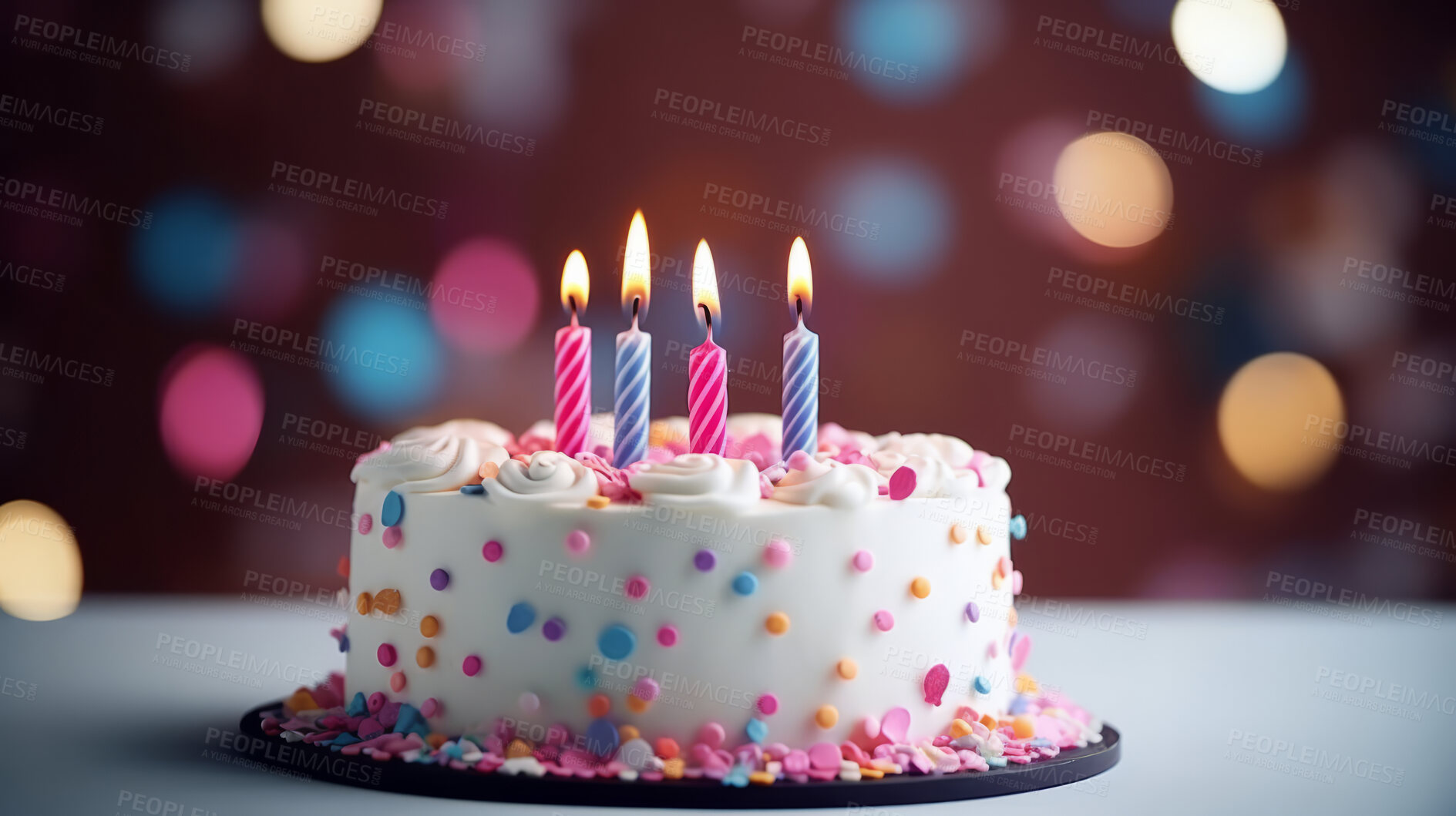 Buy stock photo Close-up shot of a decorated birthday cake. Beautiful cake for anniversary or celebration