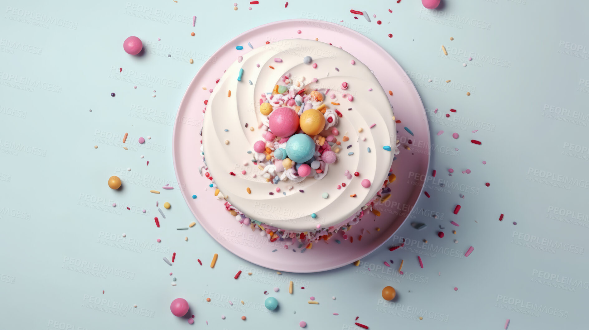 Buy stock photo Close-up shot of a decorated birthday cake. Beautiful cake for anniversary or celebration