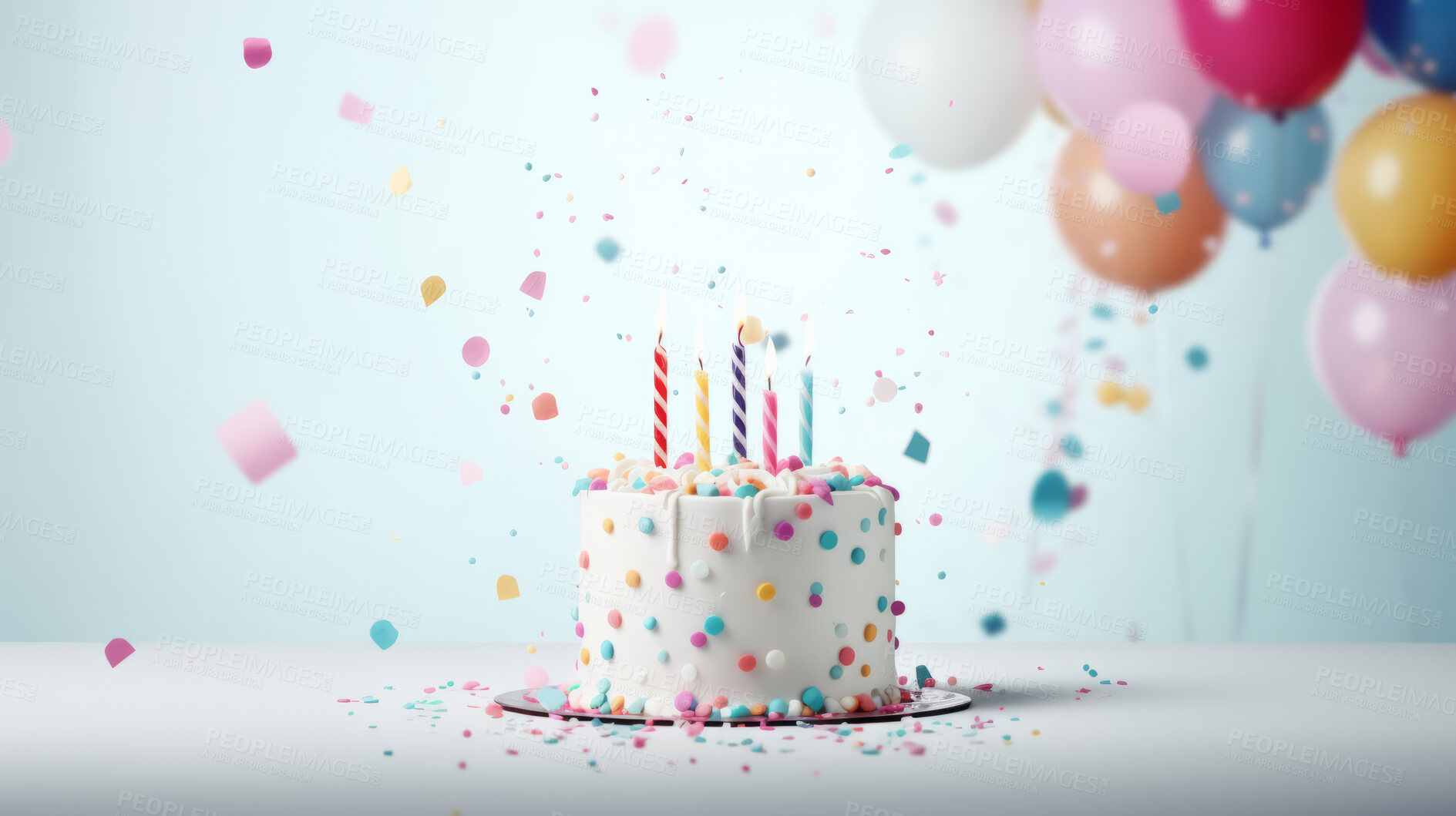 Buy stock photo Close-up shot of a decorated birthday cake. Beautiful cake for anniversary or celebration