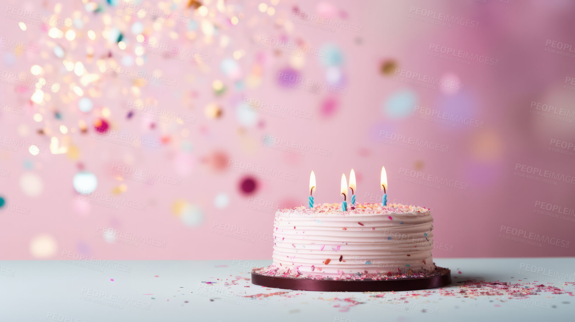 Buy stock photo Close-up shot of a decorated birthday cake. Beautiful cake for anniversary or celebration