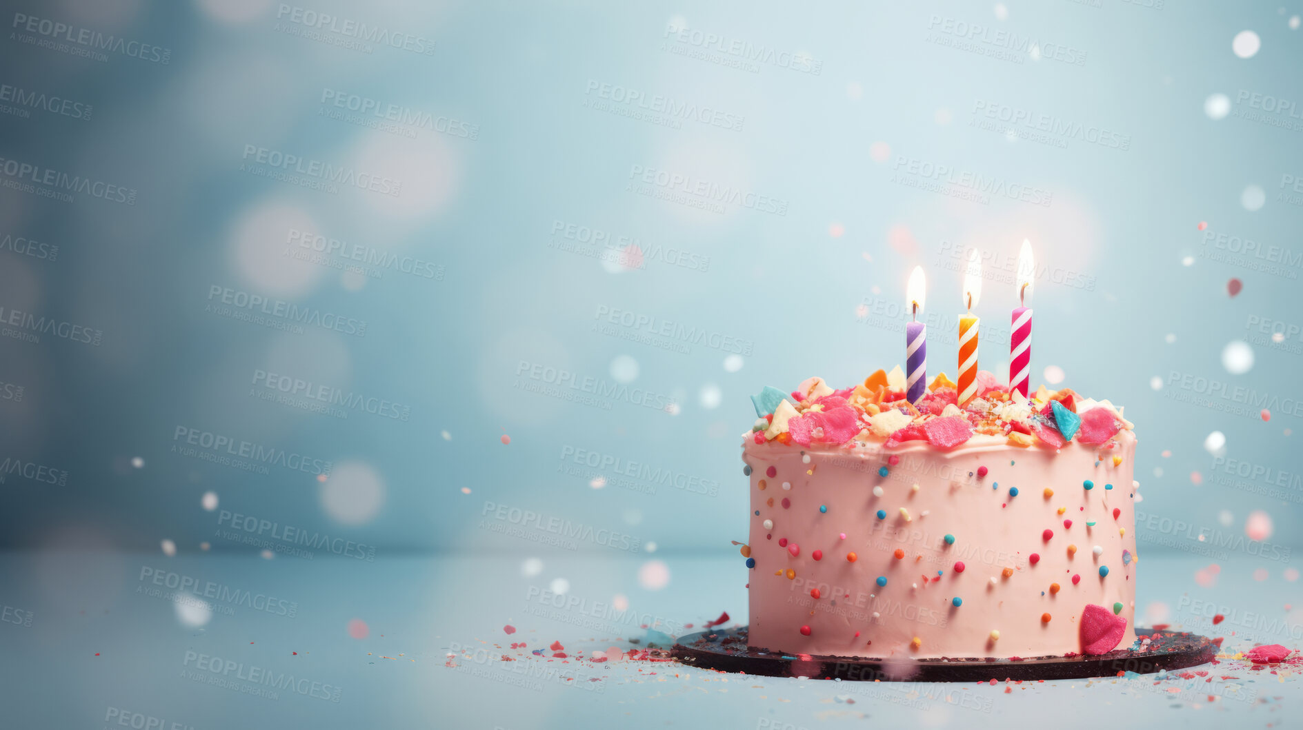 Buy stock photo Close-up shot of a decorated birthday cake. Beautiful cake for anniversary or celebration