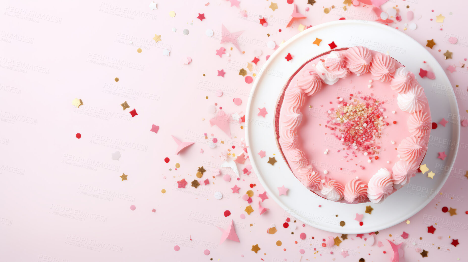 Buy stock photo Close-up shot of a decorated birthday cake. Beautiful cake for anniversary or celebration