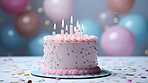 Close-up shot of a decorated birthday cake. Beautiful cake for anniversary or celebration