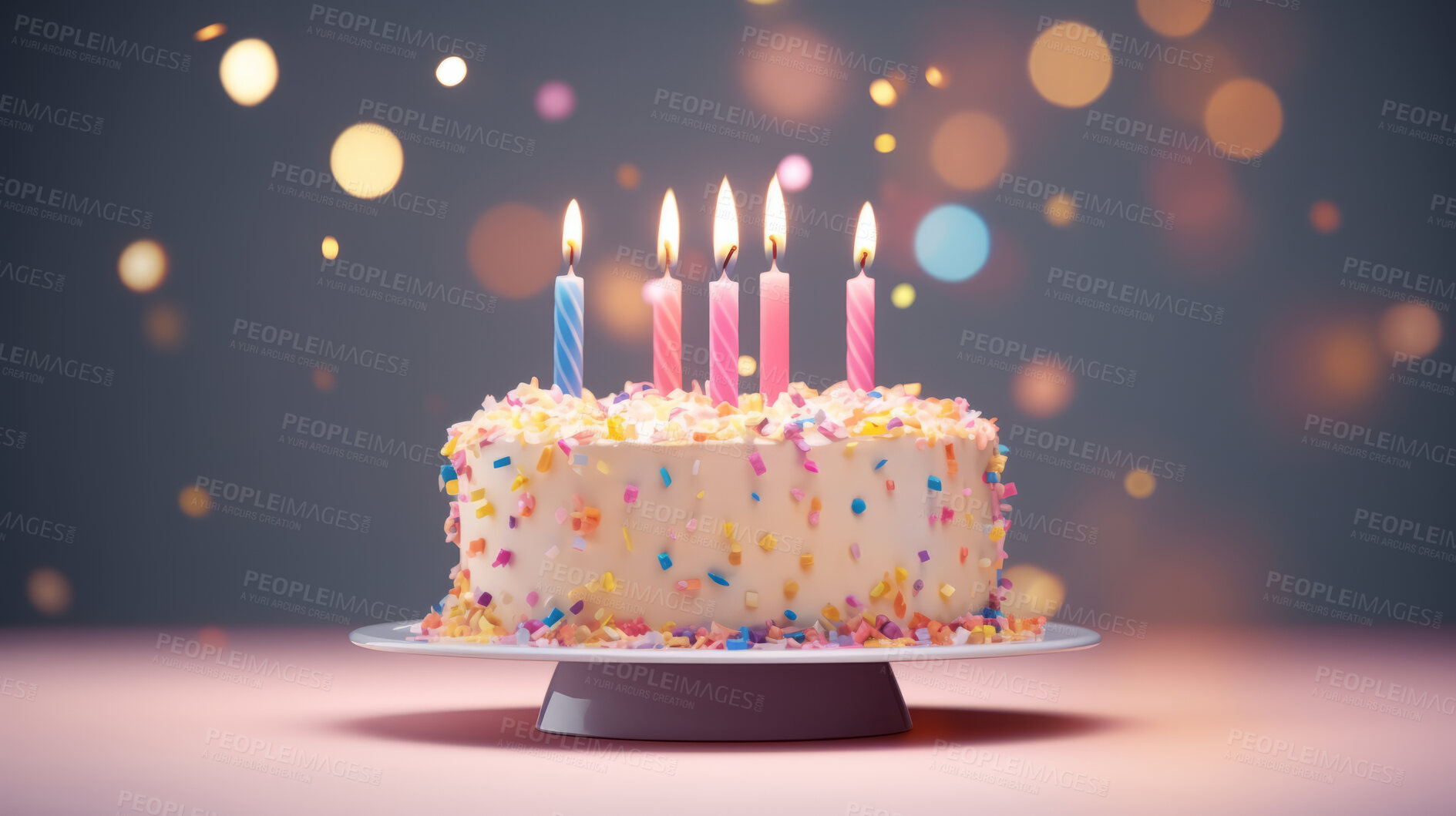 Buy stock photo Close-up shot of a decorated birthday cake. Beautiful cake for anniversary or celebration