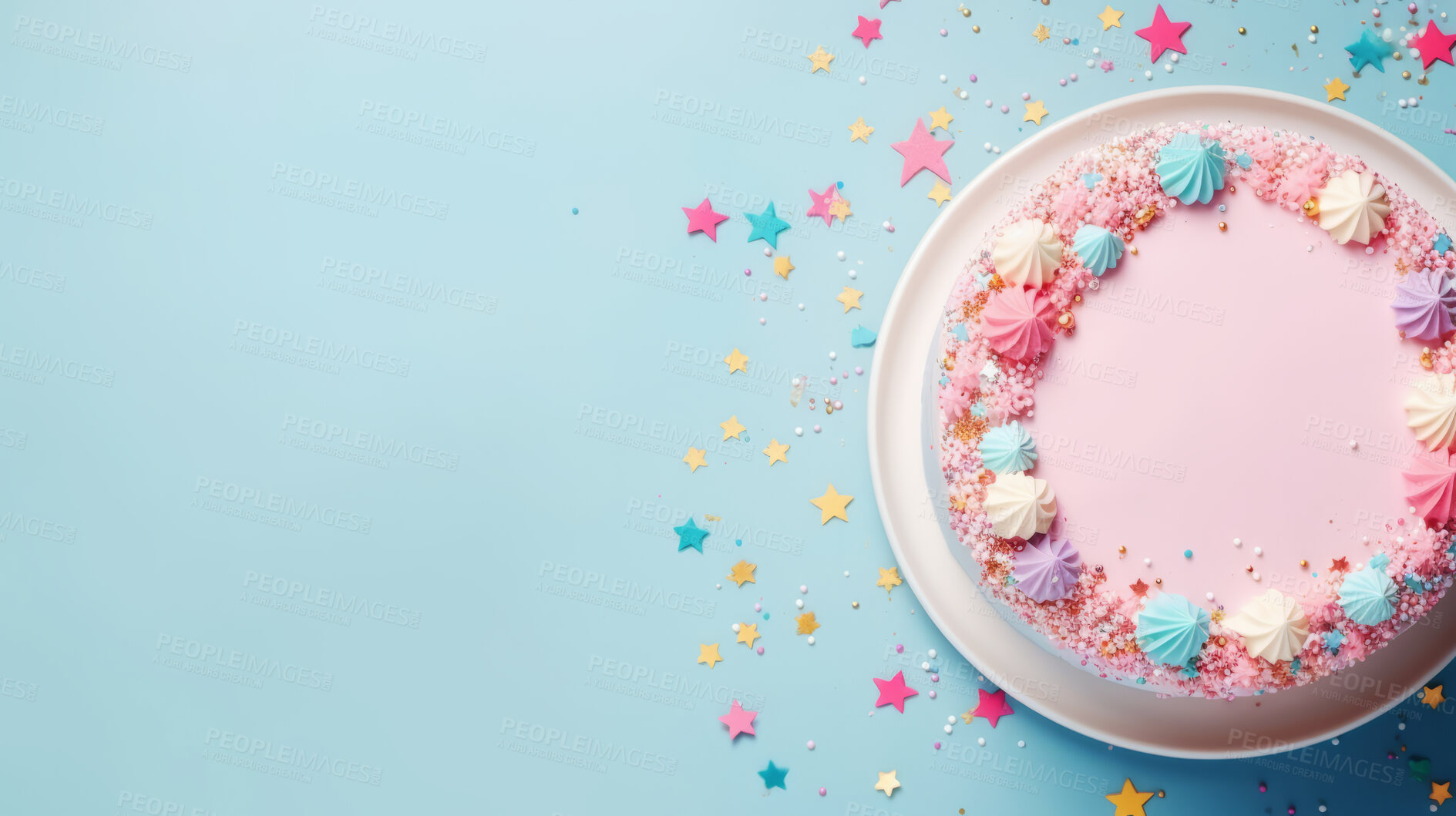 Buy stock photo Close-up shot of a decorated birthday cake. Beautiful cake for anniversary or celebration